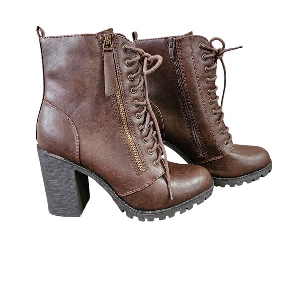 Soda Womens Size 10 Riding Booties Chunky Heel Army Military Boots Dark Brown - Picture 6 of 11